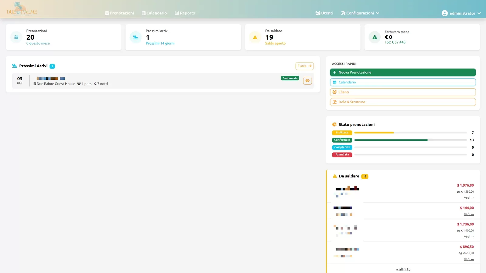 Gestionale viaggi maldive dashboard