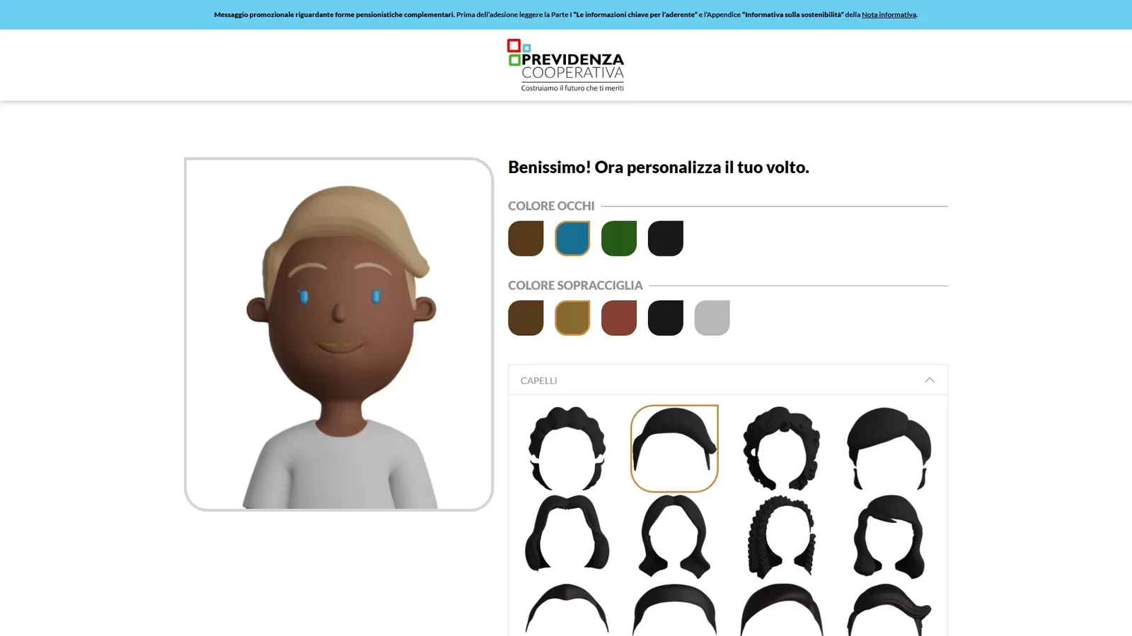 Previdenza cooperativa avatar volto e capelli